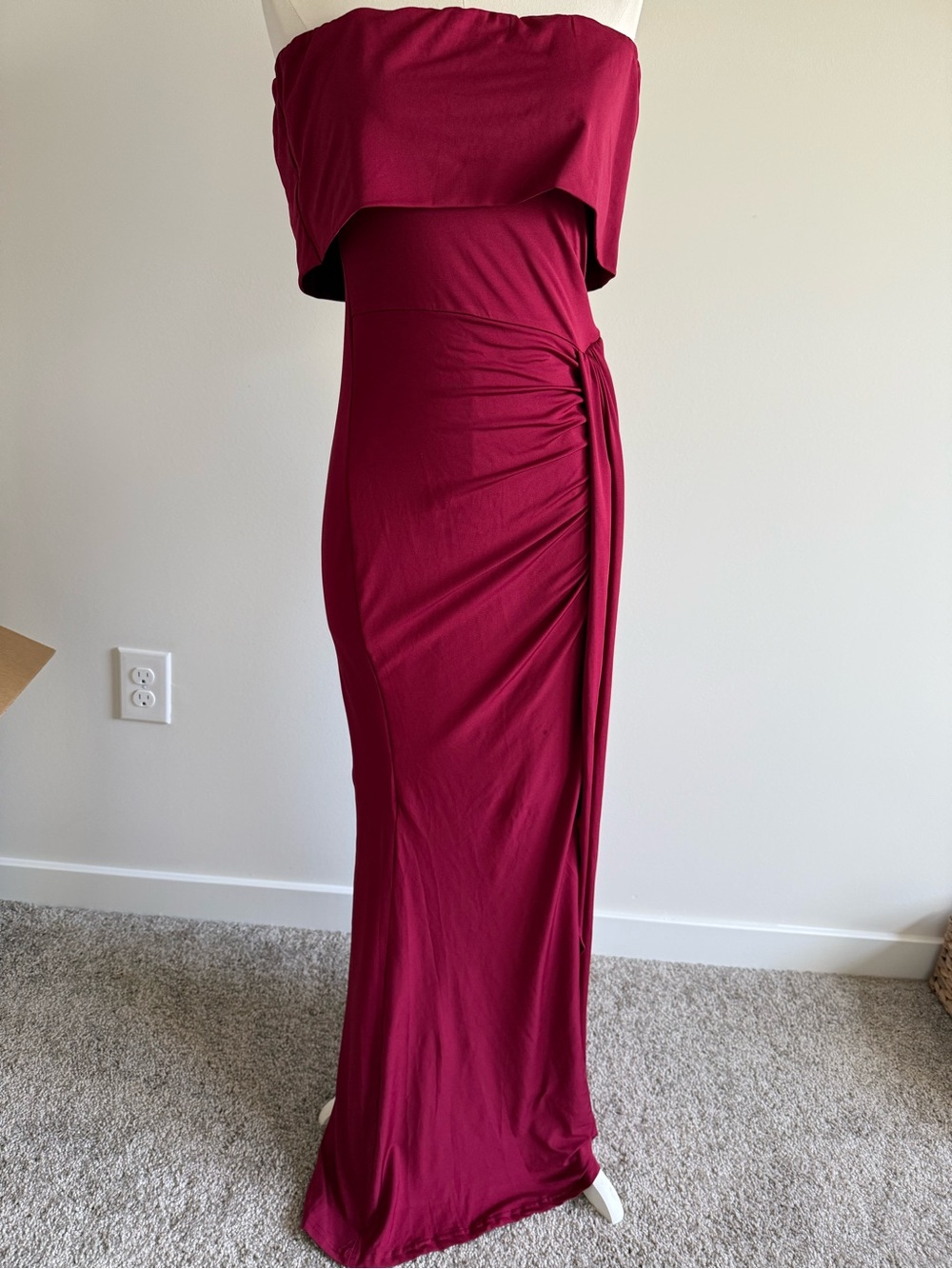 Amazon Strapless Maxi Dress in Deep Wine Red